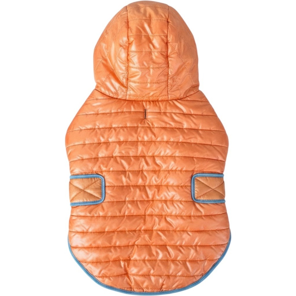 Bright Orange Quilted Puffer Dog Coat with Hood Adjustable High Vis Safety